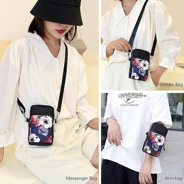 Bag in Women’s Floral Crossbody Phone Bag – Multi-Pocket Small Shoulder Purse with Adjustable Strap