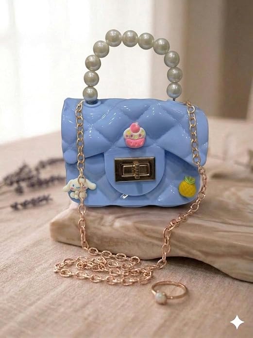 J I Kids Pearl Handle Mini Purse Bag Cute Cartoon Decorative Handbag for Girls