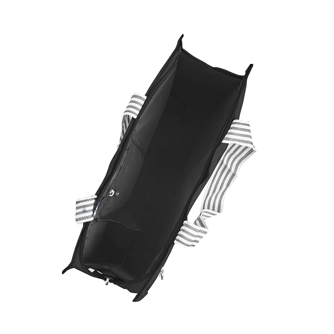J I Accessories Black Tote Bag with Striped Handles – Stylish and Durable Shopping/Carry Bag