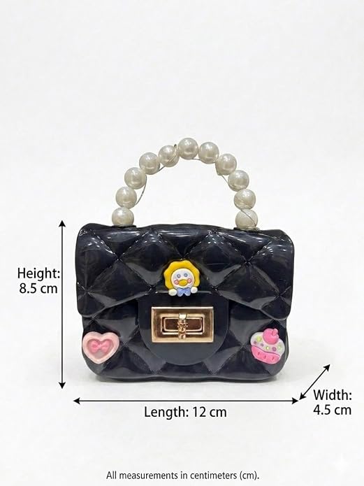 J I Kids Pearl Handle Mini Purse Bag Cute Cartoon Decorative Handbag for Girls