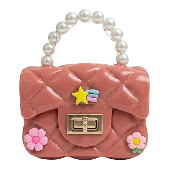 J I Kids Pearl Handle Mini Purse Bag Cute Cartoon Decorative Handbag for Girls