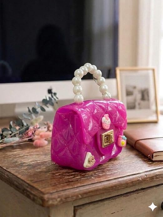 J I Kids Pearl Handle Mini Purse Bag Cute Cartoon Decorative Handbag for Girls