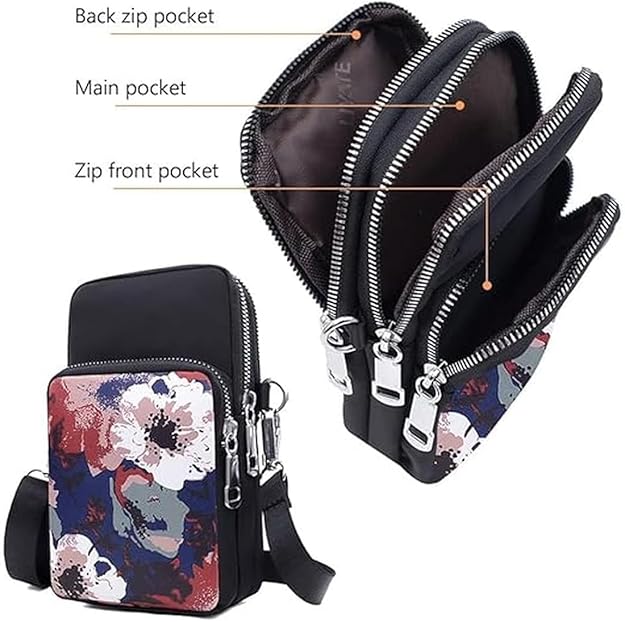 Bag in Women’s Floral Crossbody Phone Bag – Multi-Pocket Small Shoulder Purse with Adjustable Strap