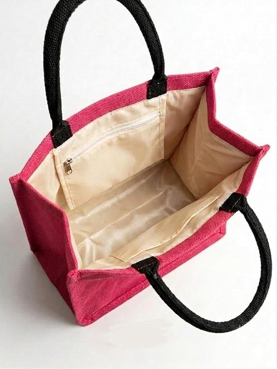 J I Premium Jute Carry Bag with Soft Handles | Reusable Shopping Tote for Work, Travel & Everyday Use