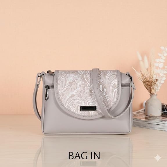 Bag in Stylish Women's Leather Shoulder Bag Embroidered Flap Crossbody Purse with Zipper Compartments & Adjustable Strap