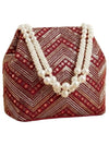 Bag in Women's Ethnic Potli Bag Embroidered Drawstring Purse with Pearl Bead Handle for Festive Occasions