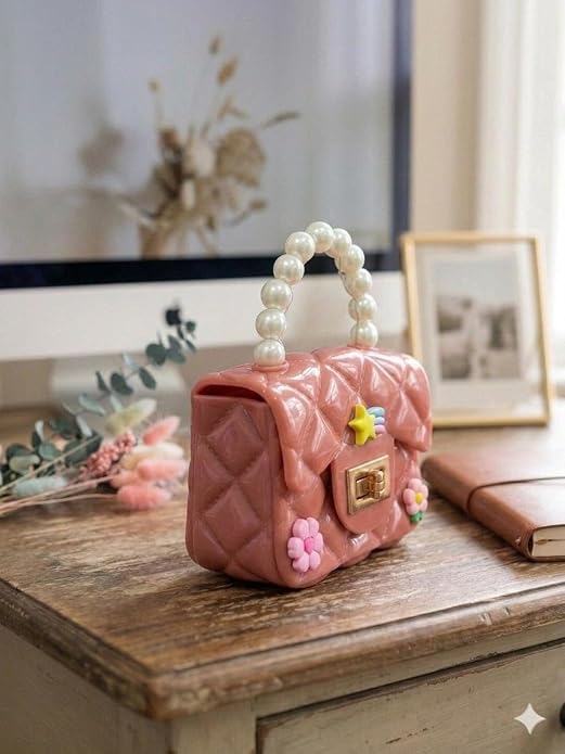 J I Kids Pearl Handle Mini Purse Bag Cute Cartoon Decorative Handbag for Girls