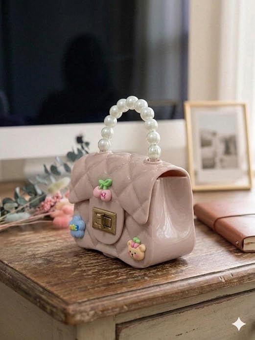 J I Kids Pearl Handle Mini Purse Bag Cute Cartoon Decorative Handbag for Girls