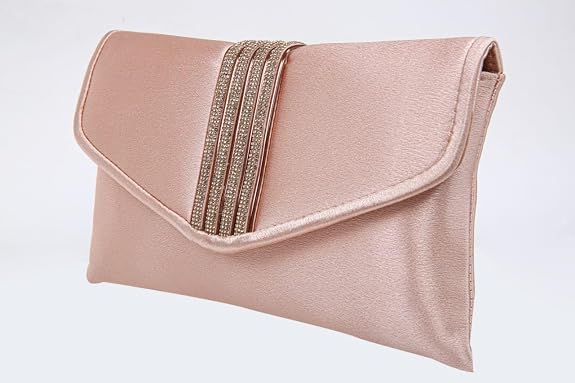 Bag in Elegant Satin Evening Clutch Bag Stylish Envelope Purse with Rhinestone Detail and Detachable Chain Perfect for Formal Events and Special Occasions