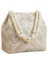 Bag in Women's Ethnic Potli Bag Embroidered Drawstring Purse with Pearl Bead Handle for Festive Occasions