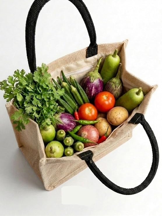 J I Premium Jute Carry Bag with Soft Handles | Reusable Shopping Tote for Work, Travel & Everyday Use