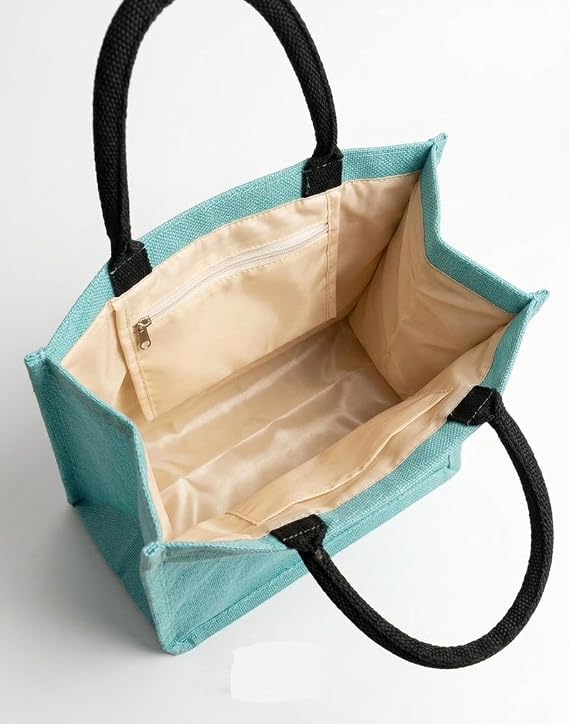 J I Premium Jute Carry Bag with Soft Handles | Reusable Shopping Tote for Work, Travel & Everyday Use