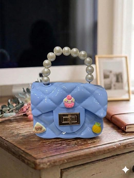 J I Kids Pearl Handle Mini Purse Bag Cute Cartoon Decorative Handbag for Girls