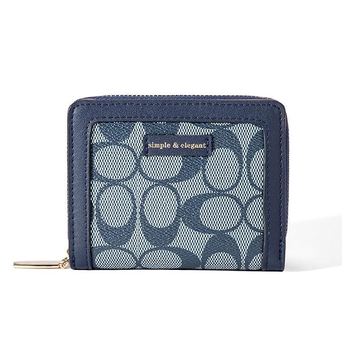 JI Simple & Elegant Women’s Pattern Designer Zipper Wallet – Premium Leather Small Purse with Multiple Card Slots, Coin Pocket & Stylish Compact Design for Everyday Use (Blue)
