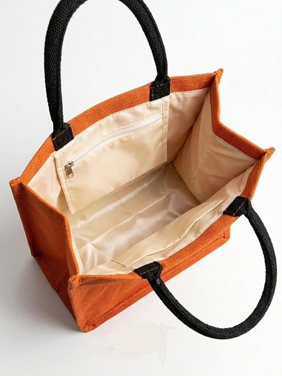 J I Premium Jute Carry Bag with Soft Handles | Reusable Shopping Tote for Work, Travel & Everyday Use