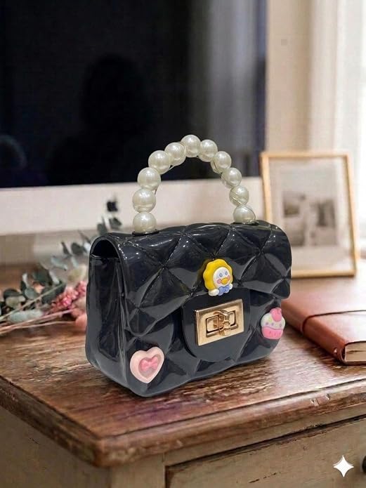 J I Kids Pearl Handle Mini Purse Bag Cute Cartoon Decorative Handbag for Girls