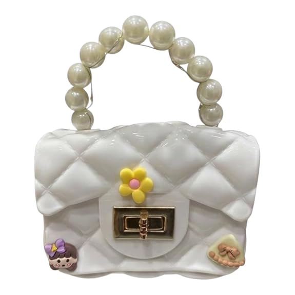 J I Kids Pearl Handle Mini Purse Bag Cute Cartoon Decorative Handbag for Girls