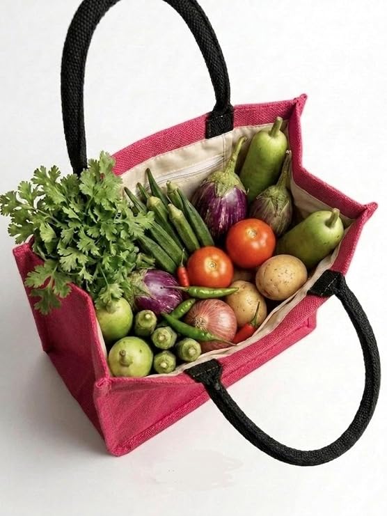 J I Premium Jute Carry Bag with Soft Handles | Reusable Shopping Tote for Work, Travel & Everyday Use