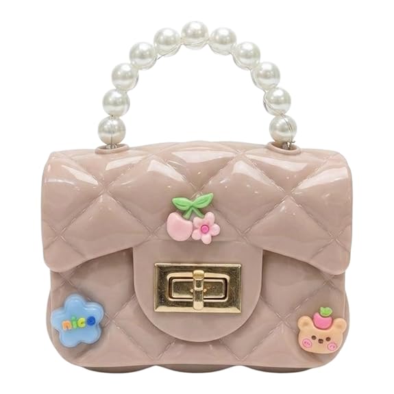 J I Kids Pearl Handle Mini Purse Bag Cute Cartoon Decorative Handbag for Girls