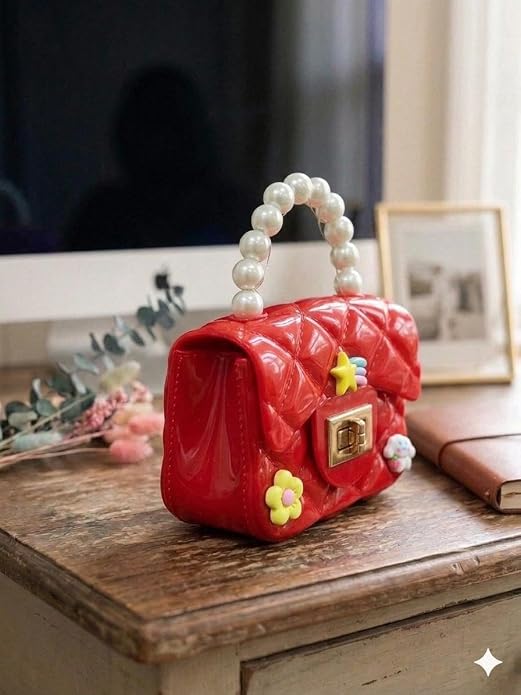 J I Kids Pearl Handle Mini Purse Bag Cute Cartoon Decorative Handbag for Girls
