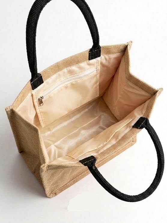 J I Premium Jute Carry Bag with Soft Handles | Reusable Shopping Tote for Work, Travel & Everyday Use