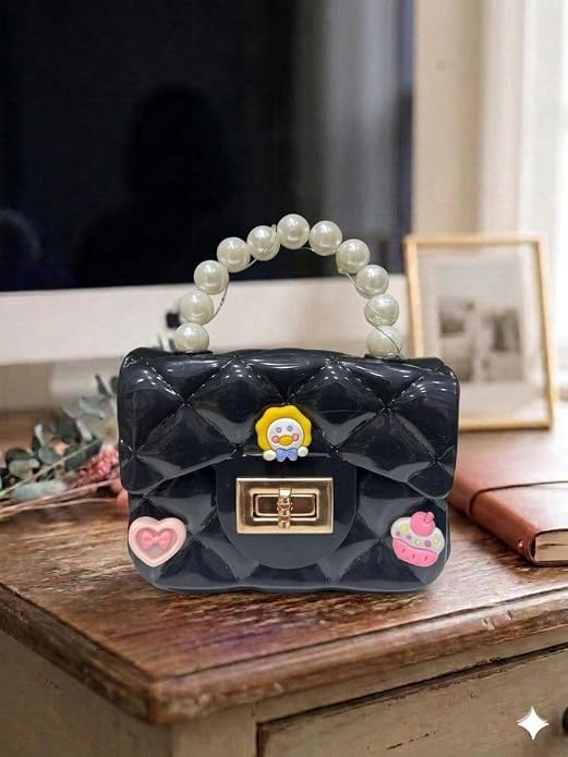 J I Kids Pearl Handle Mini Purse Bag Cute Cartoon Decorative Handbag for Girls