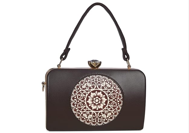 Bag in Elegant Black Floral Handbag with Crystal Clasp Vintage-Inspired Evening Bag for Special Occasions