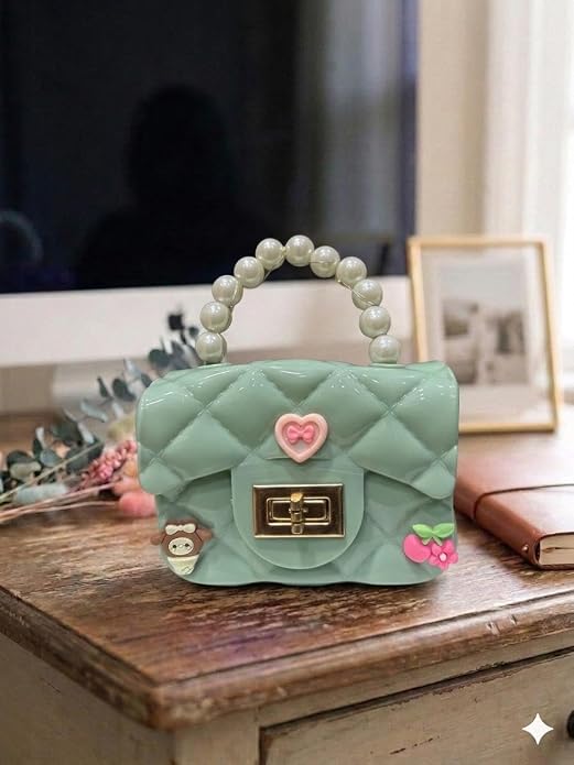 J I Kids Pearl Handle Mini Purse Bag Cute Cartoon Decorative Handbag for Girls