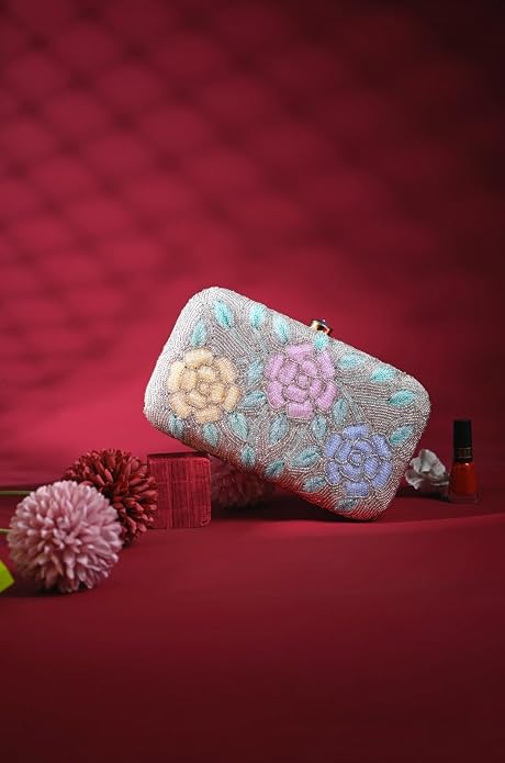 Bag in Women's Elegant Floral Beaded Clutch Bags with Chain Strap Stylish and Sophisticated Evening Handbags