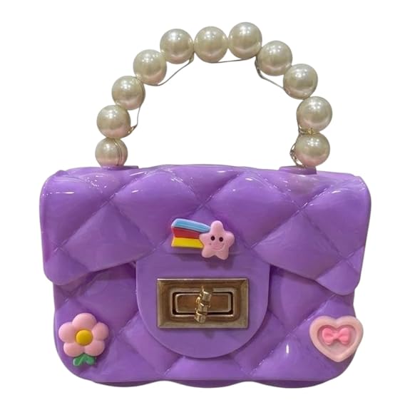 J I Kids Pearl Handle Mini Purse Bag Cute Cartoon Decorative Handbag for Girls