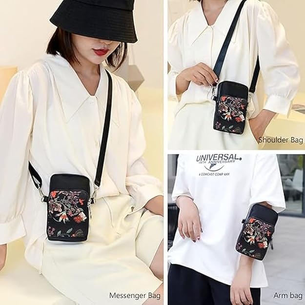Bag in Women’s Floral Crossbody Phone Bag – Multi-Pocket Small Shoulder Purse with Adjustable Strap
