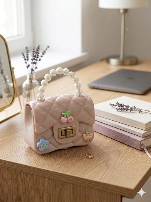 J I Kids Pearl Handle Mini Purse Bag Cute Cartoon Decorative Handbag for Girls