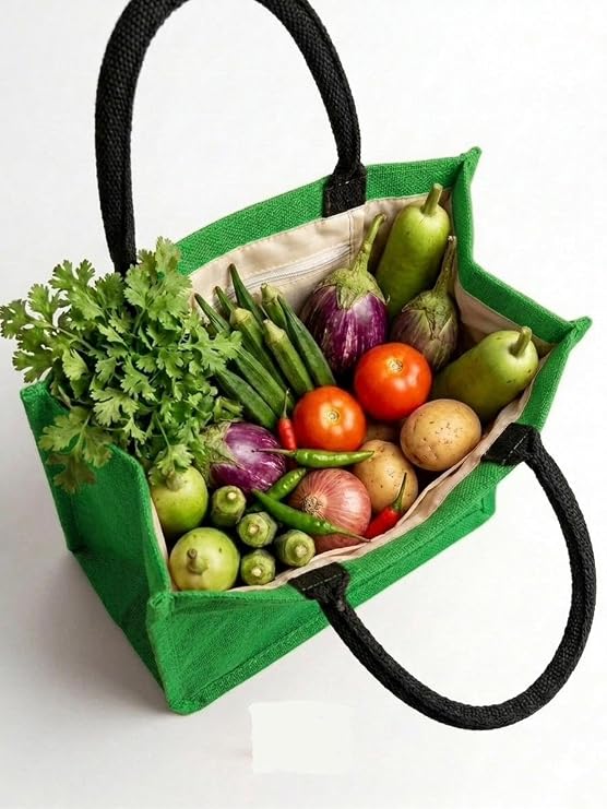 J I Premium Jute Carry Bag with Soft Handles | Reusable Shopping Tote for Work, Travel & Everyday Use