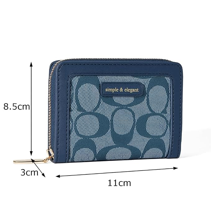 JI Simple & Elegant Women’s Pattern Designer Zipper Wallet – Premium Leather Small Purse with Multiple Card Slots, Coin Pocket & Stylish Compact Design for Everyday Use (Blue)