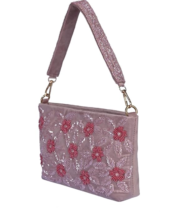 J I ACCESSORIES Velvet Hand-Embroidered Floral Clutch