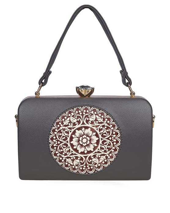 Bag in Elegant Black Floral Handbag with Crystal Clasp Vintage-Inspired Evening Bag for Special Occasions