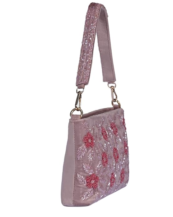 J I ACCESSORIES Velvet Hand-Embroidered Floral Clutch