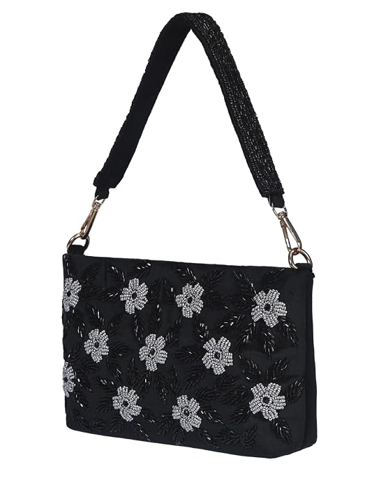 J I ACCESSORIES Velvet Hand-Embroidered Floral Clutch