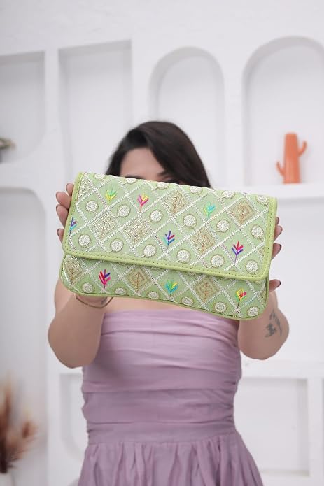 BAG IN Handmade Embroidered Sling Clutch – Wedding, Party & Festive Occasion Purse