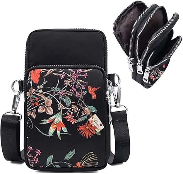 Bag in Women’s Floral Crossbody Phone Bag – Multi-Pocket Small Shoulder Purse with Adjustable Strap