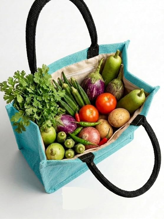 J I Premium Jute Carry Bag with Soft Handles | Reusable Shopping Tote for Work, Travel & Everyday Use