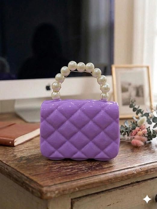 J I Kids Pearl Handle Mini Purse Bag Cute Cartoon Decorative Handbag for Girls