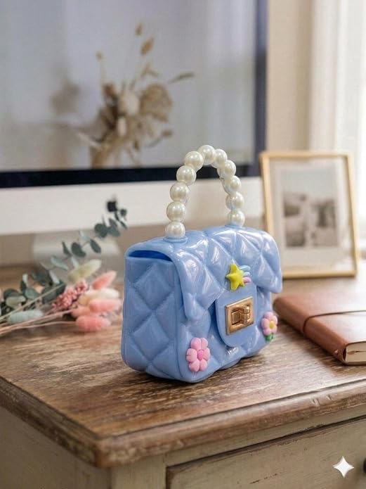 J I Kids Pearl Handle Mini Purse Bag Cute Cartoon Decorative Handbag for Girls