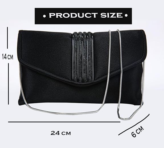 Bag in Elegant Satin Evening Clutch Bag Stylish Envelope Purse with Rhinestone Detail and Detachable Chain Perfect for Formal Events and Special Occasions