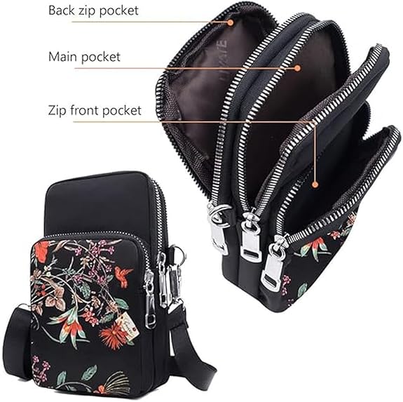 Bag in Bag In Floral Crossbody Bag with Multiple Zippered Compartments - Compact, Stylish and Convenient for Travel and Daily Use