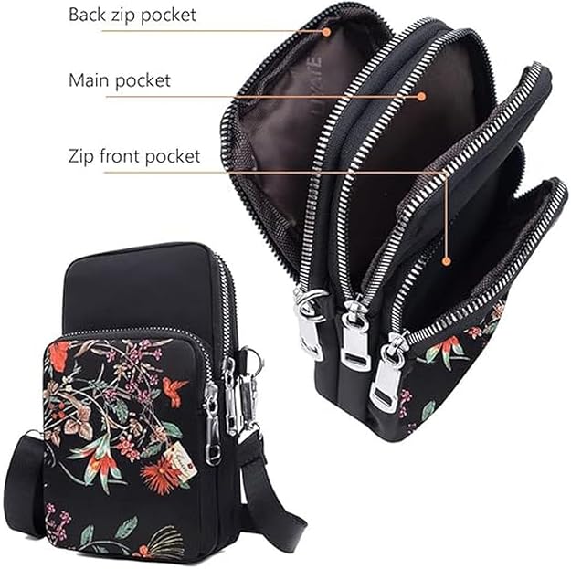 Bag in Women’s Floral Crossbody Phone Bag – Multi-Pocket Small Shoulder Purse with Adjustable Strap
