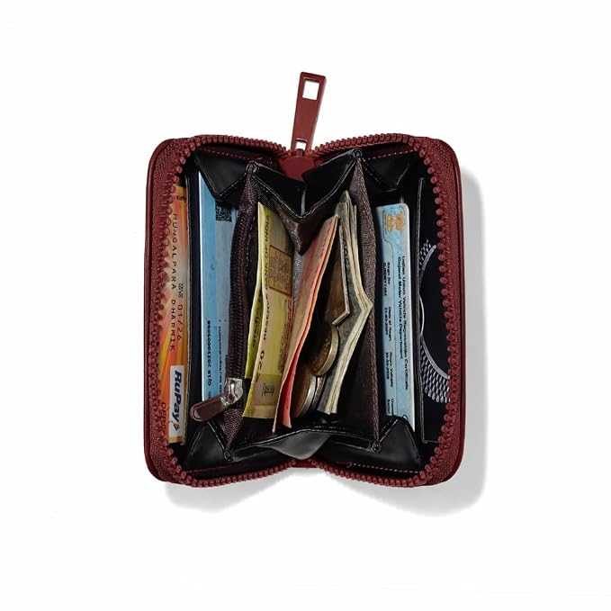 JI TravelMate Hanging Wallet Purse Women's Wallet Zipper Premium Wallet (Maroon)