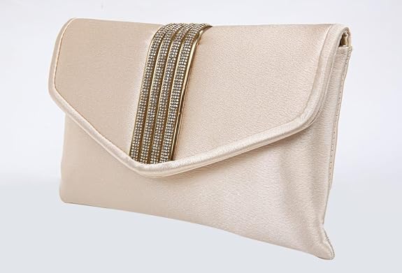 Bag in Elegant Satin Evening Clutch Bag Stylish Envelope Purse with Rhinestone Detail and Detachable Chain Perfect for Formal Events and Special Occasions