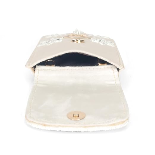 BAG IN Handmade Beaded Floral Design Pouch for Women, Boho Chic Mobile Purse" (White)