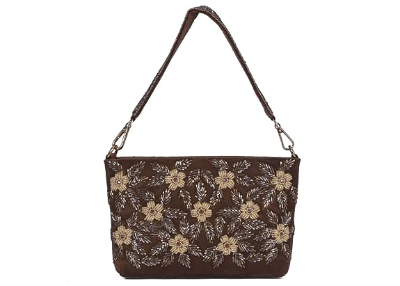 J I ACCESSORIES Velvet Hand-Embroidered Floral Clutch